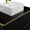 Promocoes Casa De Banho & Bem-Estar | Vente-unique Movel De Casa De Banho Suspenso Estriado Rebordo Dourado Com Lavatorio De Pousar Preto 80 Cm - Keliza