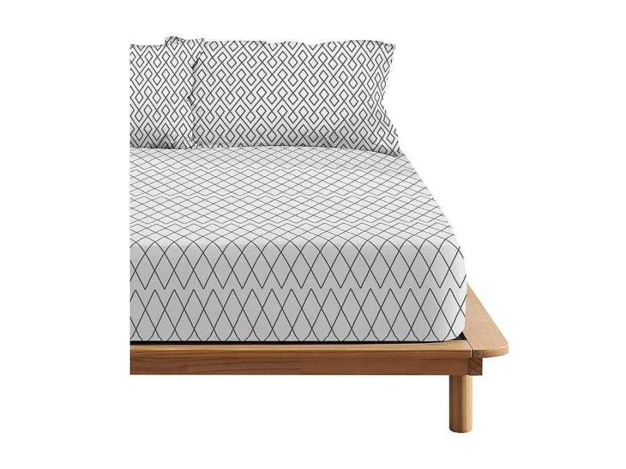 Roupa De Cama | Purline Drap Housse 100% Coton 1 Piece Gris A Losanges 90X200