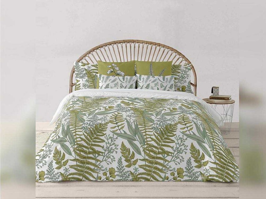 Roupa De Cama | Purline Housse De Couette 100% Coton 1 Piece Blanc A Plantes Vertes 240X240