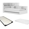 Cama De Adulto | Vente-unique Cama Com Espacos De Arrumacao E Gaveta 90X200 Cm Branco + Sommier + Colchao - Armand