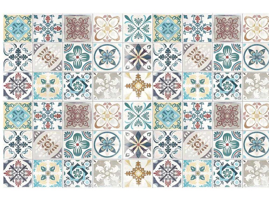 Tapete De Sala | OZAIA Tapete Em Vinil Efeito Azulejo De 120 X 180 Cm Multicolor - Santander