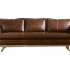 Sofa | Vente-unique Sofa De 3 Lugares Em Pele Envelhecida Castanho - Alegan