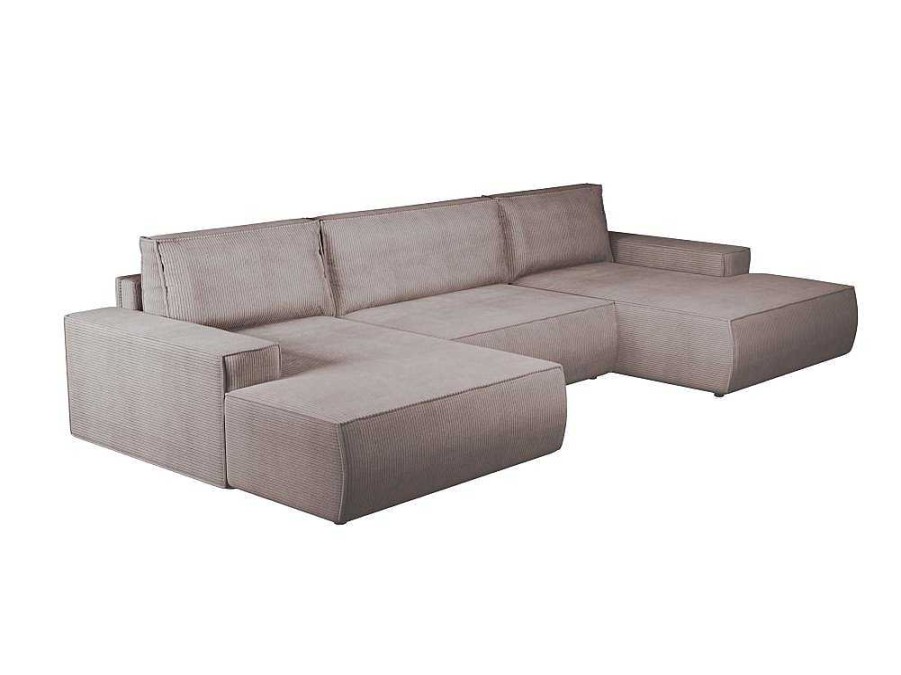Sofa Panoramico | Vente-unique Grande Sofa De Canto Panoramico Convertivel Em Veludo Canelado Violeta Claro - Amelia
