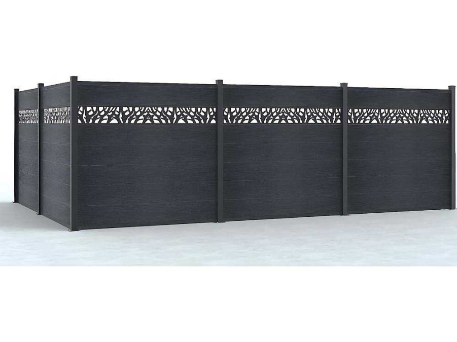 Canico E Cerca | EXPERTLAND Paineis De Vedacao Para Pousar A181 Cm, Kit De 7 Laminas Em Composito Com Decoracao + 2 Postes Antracite - Enola