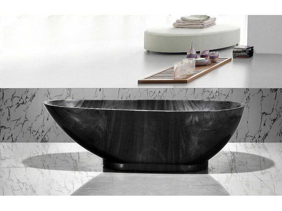 Banheira De Pousar | Shower & Design Banheira Autonoma Marbela - 190 L - 180*85*58Cm - Efeito Marmore - Preta