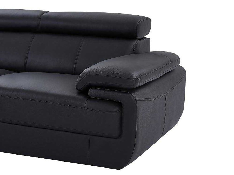Sofa Panoramico | Vente-unique Grande Sofa De Canto Panoramico 7 Lugares Em Pele Preto - Canto Esquerdo - Elevanto