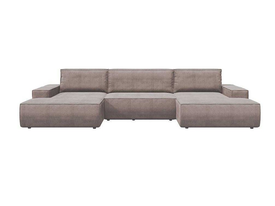 Sofa Panoramico | Vente-unique Grande Sofa De Canto Panoramico Convertivel Em Veludo Canelado Violeta Claro - Amelia