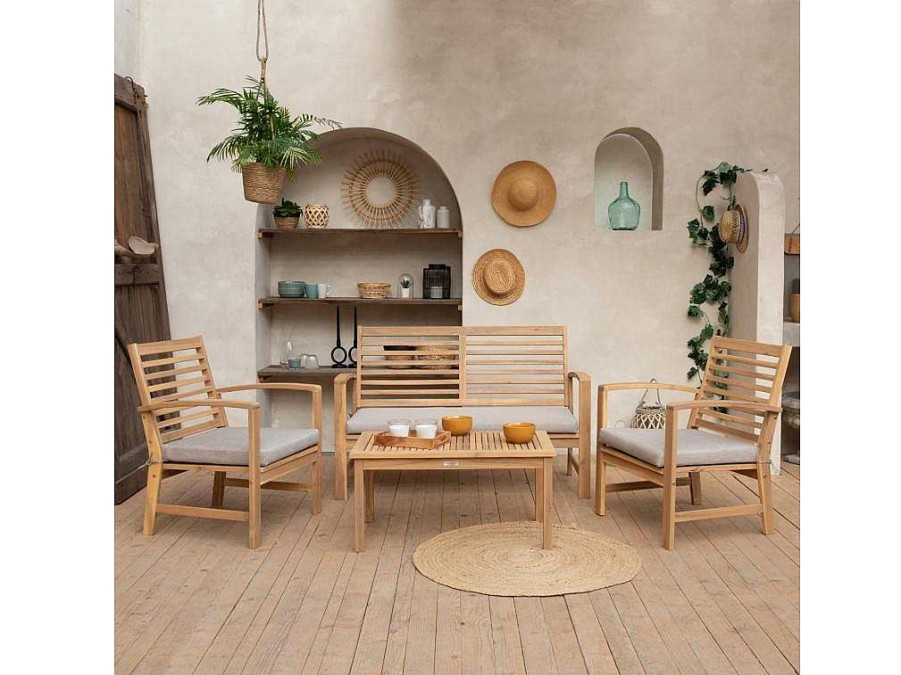 Conjunto Relax De Jardim | Happy Garden Conjunto De Mobiliario De Jardim De Acacia Goa 4 Lugares - Almofadas De Areia