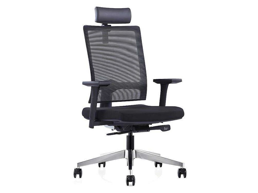 Cadeira De Escritorio | Workēa Cadeira De Escritorio Ergonomica Profissional Com Apoio De Cabeca Em Tecido Cor Preto - Wallstreet