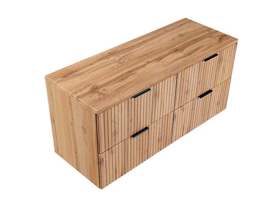 Movel Para Lavatorio | Vente-unique Movel Suspenso Estriado Com Tampo Para Lavatorio Natural Claro C120 Cm - Zevara