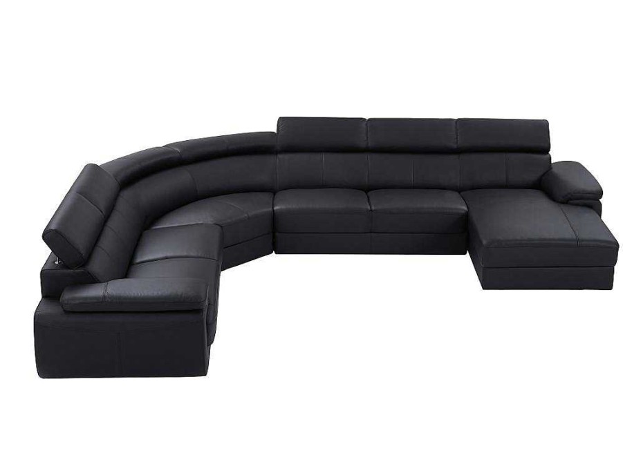 Sofa Panoramico | Vente-unique Grande Sofa De Canto Panoramico 7 Lugares Em Pele Preto - Canto Direito - Elevanto