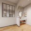 Divisoria De Ambiente | Vente-unique Divisoria De Atelier Aluminio Vidro Fosco 120X130 Cm Preto - Bayview