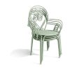 Conjunto Mesa E Cadeiras De Jardim | MYLIA Conjunto De 4 Cadeiroes De Jardim Empilhaveis Em Metal Estilo Ferro Forjado Cor Verde Amendoa - Guermantes