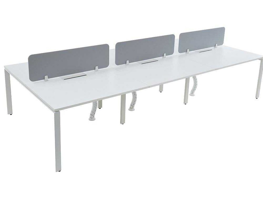 Mobiliario De Escritorio | Workēa Mesa De Escritorio 6 Pessoas Branco C120 Cm Com Separadores - Downtown