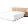 Cama De Adulto | Vente-unique Cama Com Mesas De Cabeceira De 160 X 200 Cm Com 2 Gavetas E Com Leds Cor Branco E Carvalho - Francoli