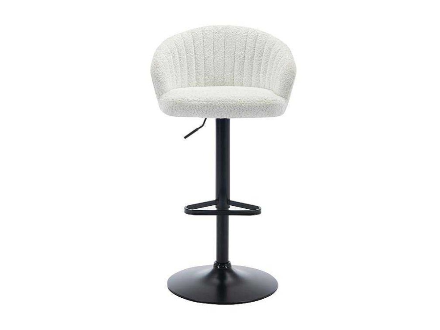 Bancos De Bar | Vente-unique Conjunto De 2 Bancos Altos Em Tecido Boucle E Metal Branco - Doraliz