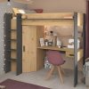 Cama Alta | Vente-unique Cama Alta Com Secretaria E Armario De 90 X 200 Cm Cor Carvalho E Antracite + Colchao - Auckland