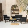 Conjunto Relax De Jardim | Happy Garden Conjunto De Moveis De Jardim Corfou Em Resina Tecida Preta 4 Lugares - Almofadas Cinzentas