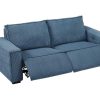 Sofa De Relaxamento Eletrico | Vente-unique Sofa De 3 Lugares Articulado Eletrico Em Tecido Canelado Azul - Amelio