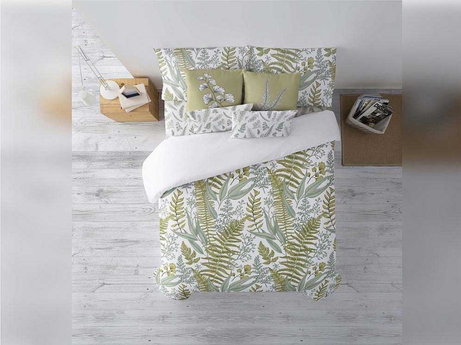 Roupa De Cama | Purline Housse De Couette 100% Coton 1 Piece Blanc A Plantes Vertes 200X240