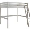 Cama Alta | Vente-unique Cama Alta De 140 X 190 Cm Com Secretaria Em Pinho Macico Esbranquicado + Colchao - Gedeon Ii