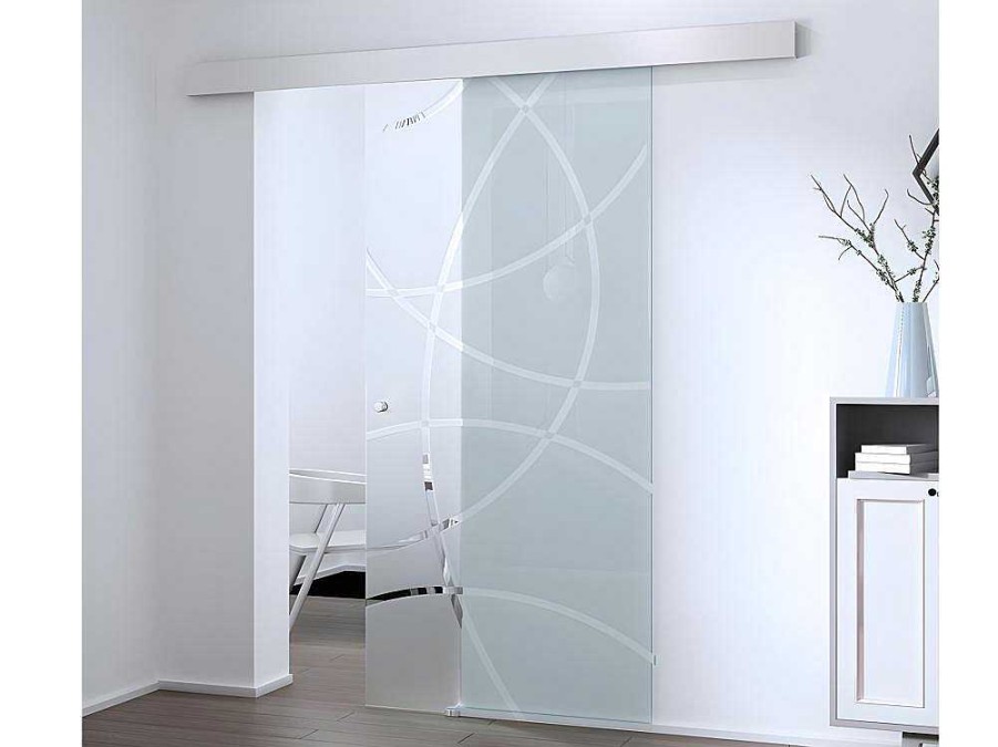 Porta De Correr | Vente-unique Porta Deslizante Suspensa Heidi - A 205 X C 93 Cm - Vidro Temperado
