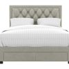 Cama Em Veludo | Vente-unique Cama Com Gavetas 140 X 190 Cm Tecido Veludo Champagne + Colchao - Leopold
