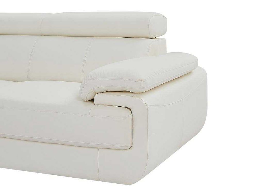 Sofa Panoramico | Vente-unique Grande Sofa De Canto Panoramico 7 Lugares Em Pele Branco - Canto Esquerdo - Elevanto
