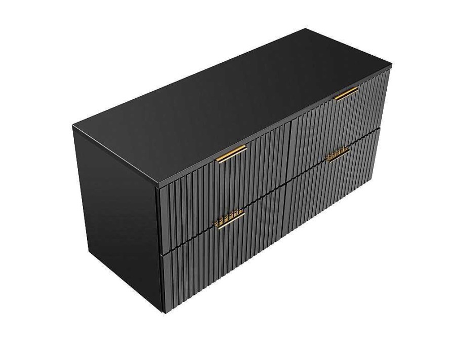 Movel Para Lavatorio | Vente-unique Movel Suspenso Estriado Com Tampo Para Lavatorio Preto C120 Cm - Zevara