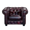 Poltrona Em Pele | LINEA SOFA Cadeirao 100% Pele De Bufalo Cereja Estilo Chesterfield - Brenton