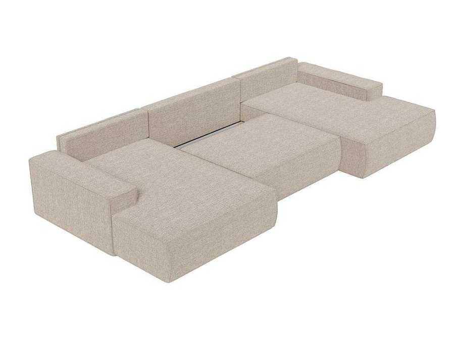 Sofa Panoramico | Vente-unique Grande Sofa De Canto Panoramico Convertivel Tecido Texturizado Bege - Amelia
