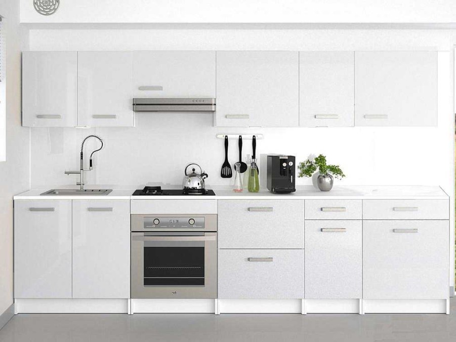 Movel De Cozinha | Vente-unique Cozinha Completa 300 Cm 10 Elementos De Arrumacao Branco - Trattoria