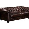 Sofa | LINEA SOFA Sofa 3 Lugares 100% Pele De Bufalo Castanho Com Reflexos Castanhos Estilo Chesterfield - Brenton