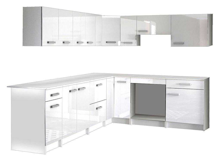 Movel De Cozinha | Vente-unique Cozinha Completa De Canto, 13 Elementos De Arrumacao, Branco - Trattoria