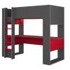 Cama Alta | Vente-unique Cama Alta Gamer Com Secretaria E Espacos De Arrumacao Integrados De 90 X 200 Cm Com Leds Cor Antracite E Vermelho + Colchao - Noah
