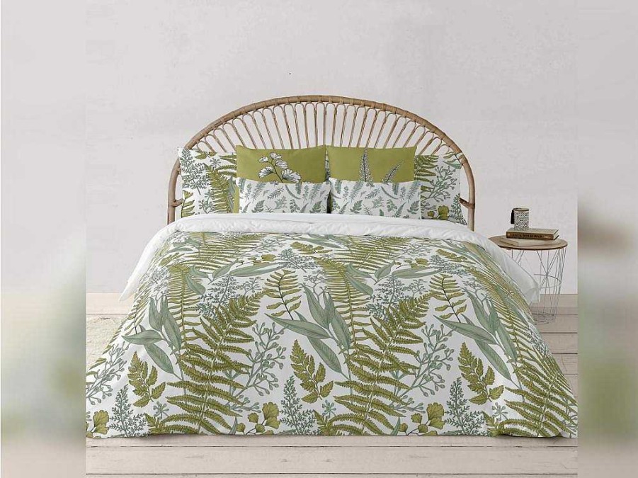 Roupa De Cama | Purline Housse De Couette 100% Coton 1 Piece Blanc A Plantes Vertes 220X240