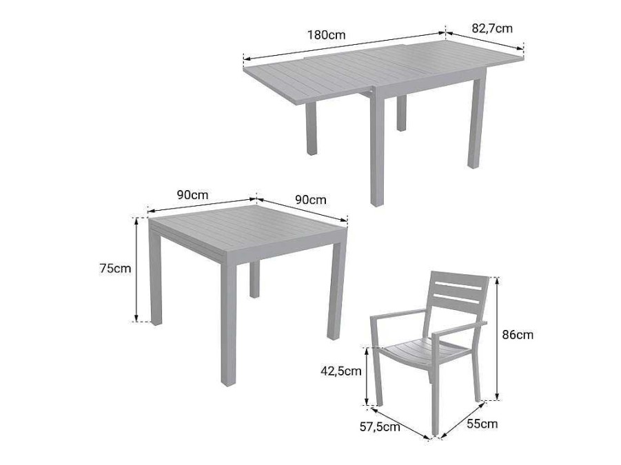 Conjunto Mesa E Cadeiras De Jardim | Happy Garden Venezia Conjunto De Mobiliario De Jardim Extensivel 90/180 Em Aluminio Antracite - 8 Lugares