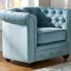 Conjunto Sofa E Poltrona | Vente-unique Sofa De 3 Lugares E Cadeirao Chesterfield - Veludo Azul Pastel