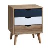 Movel Para Quarto De Criancas | Vente-unique Conjunto De 2 Mesas De Cabeceira Com 3 Gavetas Cores Natural, Branco E Azul-Marinho - Lurvia
