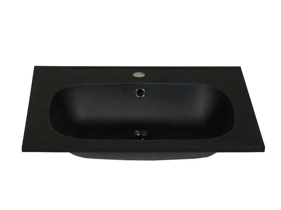 Lavatorio | Shower & Design Lavatorio De Encastrar Em Resina Efeito Pedra Preto C60 X L46 Cm - Okiwa