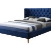 Cama Em Veludo | Vente-unique Cama 140 X 190 Cm Com Cabeceira De Cama Acolchoada Veludo Azul Real - Enodi