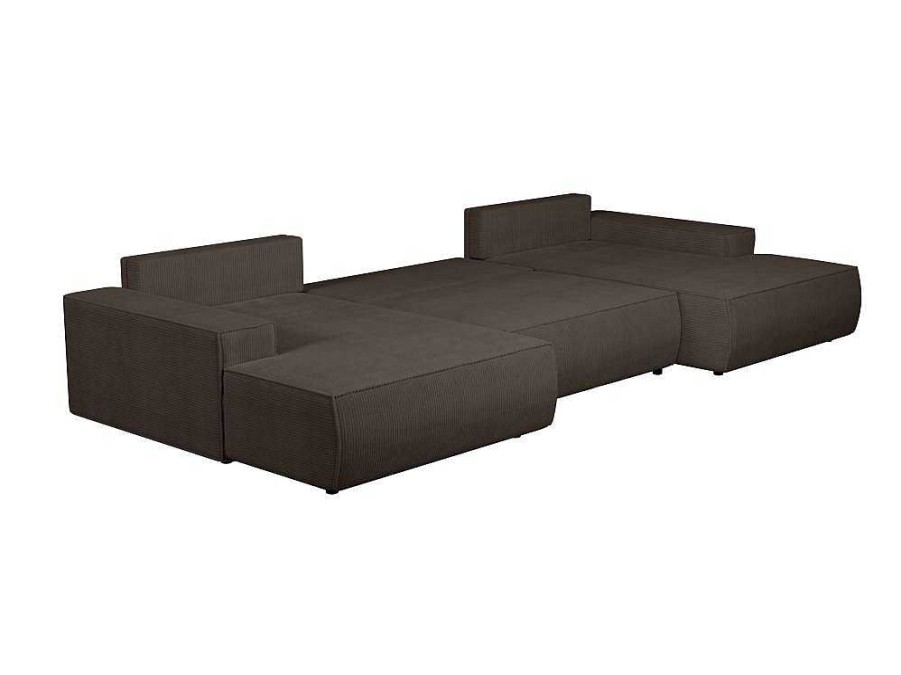 Sofa Panoramico | Vente-unique Grande Sofa De Canto Panoramico Convertivel Em Veludo Canelado Castanho - Amelia