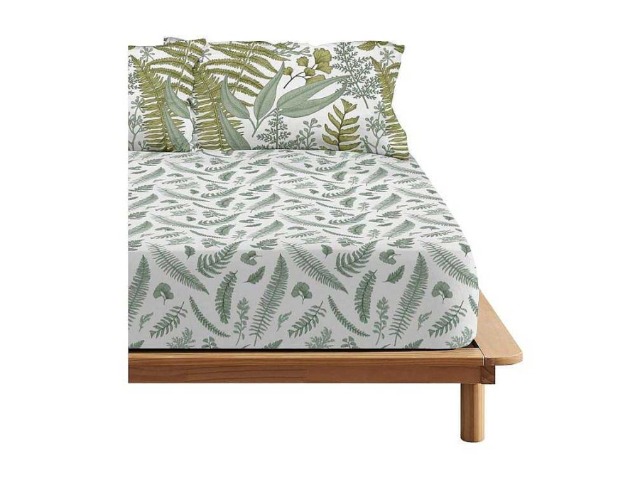 Roupa De Cama | Purline Drap Housse 100% Coton 1 Piece Blanc A Motifs Vegetaux 105X200