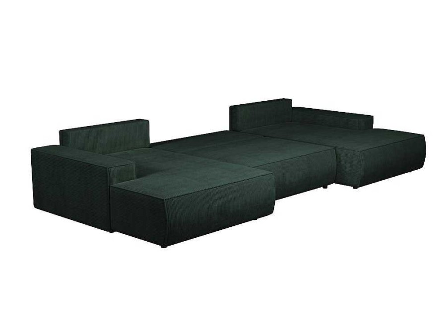 Sofa Panoramico | Vente-unique Grande Sofa De Canto Panoramico Convertivel Em Veludo Canelado Verde Abeto Abeto - Amelia