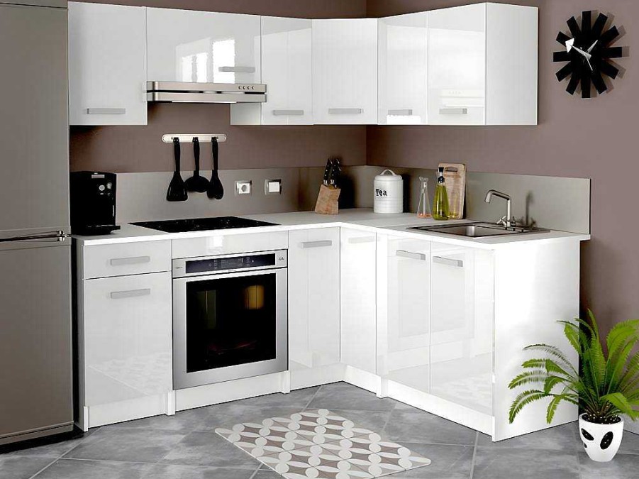 Movel De Cozinha | Vente-unique Cozinha Completa De Canto 9 Elementos De Arrumacao Branco - Trattoria