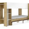 Cama De Crianca | Vente-unique Beliche 2X90X200 Cm Com Espacos De Arrumacao E Barra De Pendurados Branco E Natural - Ozana